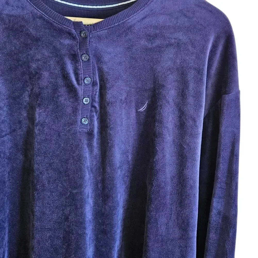 Nautica Fleece Top Sleepwear Soft Shirt Navy Women's Large